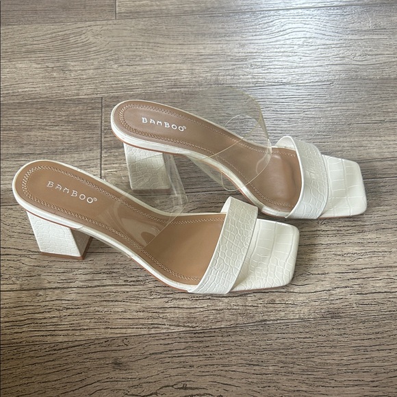 BAMBOO Shoes - BAMBOO White Croc-Embossed Heels